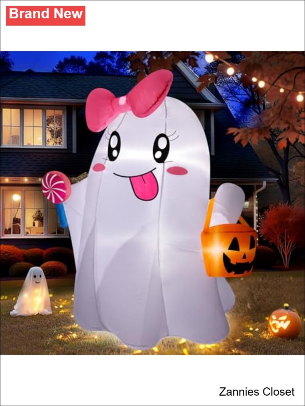 👻 5FT Halloween Inflatables Ghost Blow Up Yard Decoration LED Lighted Outdoor